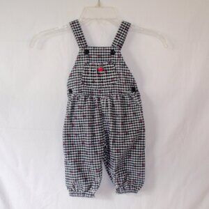 Vintage Liberty Made in USA Checks Roses Girls Overalls Bibs Sz 12m Black Pink